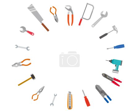 Ilustración de Ilustración de fondo de herramientas dispuestas en círculo - Imagen libre de derechos