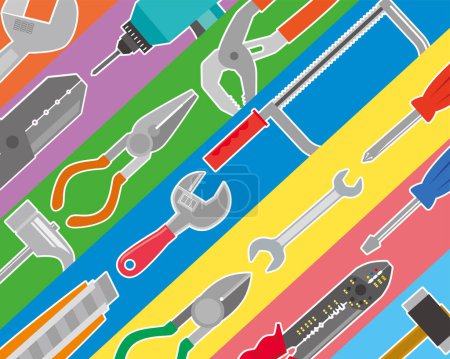 Illustration for Colorful background illustration with tools lined up - Royalty Free Image