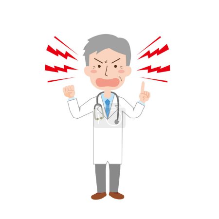 Ilustración de Un médico con una bata de laboratorio que predica con ira - Imagen libre de derechos