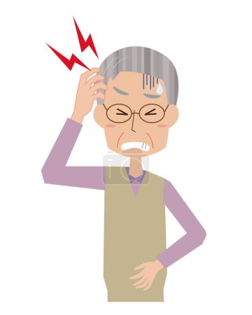Téléchargez les illustrations : Illustration d'un homme âgé souffrant d'un mal de tête - en licence libre de droit