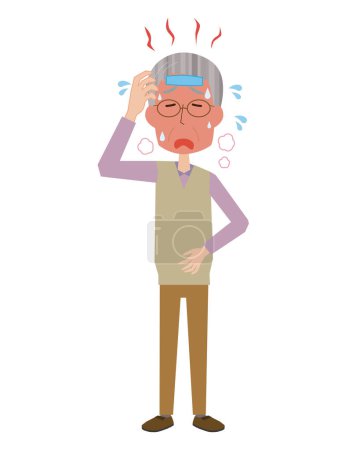 Illustration for An old man suffering from a high fever - Royalty Free Image