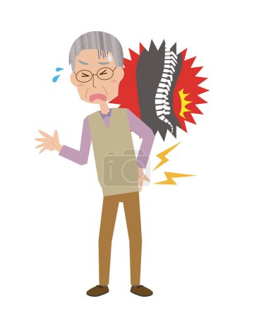 Ilustración de Un anciano sufriendo de dolor de espalda - Imagen libre de derechos