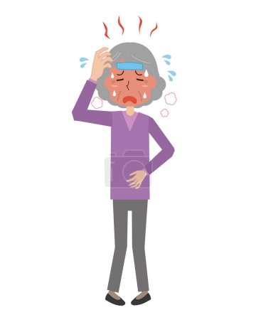 Illustration for An old woman suffering from a high fever - Royalty Free Image