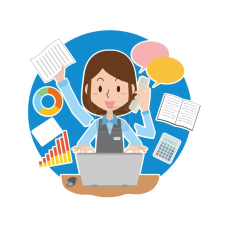 Illustration for Illustration of a busy female office worker - Royalty Free Image