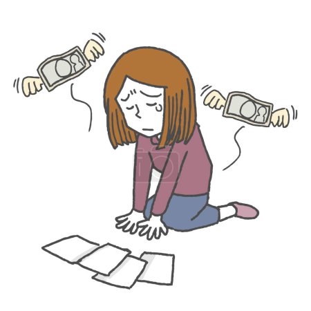 Ilustración de Un conjunto de emociones femeninas que te hacen sentir deprimido sin dinero - Imagen libre de derechos