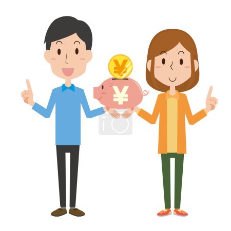 Ilustración de Un hombre y una mujer ahorrando dinero juntos - Imagen libre de derechos