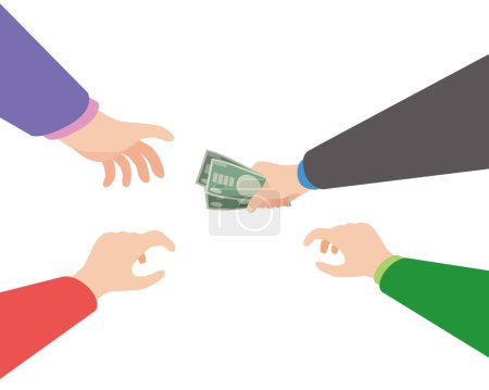 Illustration of several hands grabbing money