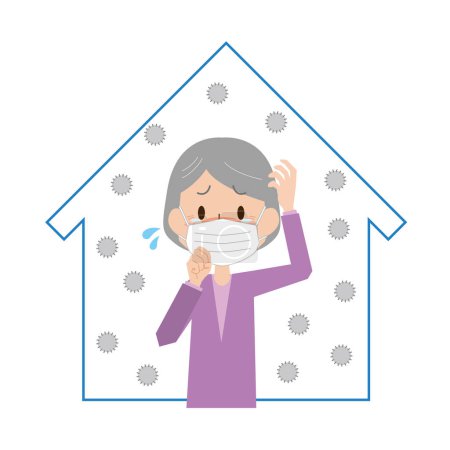 Téléchargez les illustrations : Une vieille femme souffrant de poussière de maison - en licence libre de droit