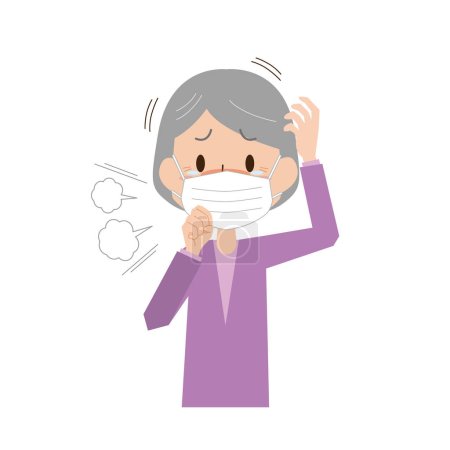 Téléchargez les illustrations : Une vieille femme portant un masque à cause d'un rhume - en licence libre de droit