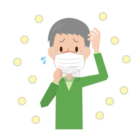 Téléchargez les illustrations : Un vieil homme portant un masque à cause du rhume des foins - en licence libre de droit