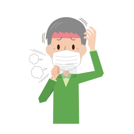 Téléchargez les illustrations : Un vieil homme portant un masque qui a de la fièvre à cause d'un rhume - en licence libre de droit