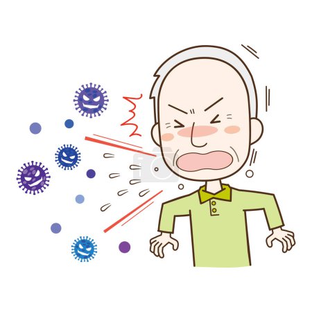 Illustration for Image illustration of virus spreading by sneezing of an elderly man - Royalty Free Image