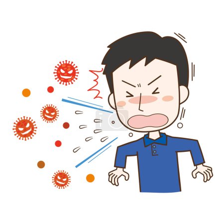 Illustration for A man who sneezes and shoots droplets and viruses - Royalty Free Image