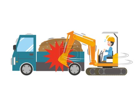 Illustration for Workers hitting a shovel car against a truck - Royalty Free Image