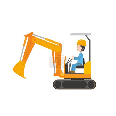 Illustration for A worker driving an excavator - Royalty Free Image
