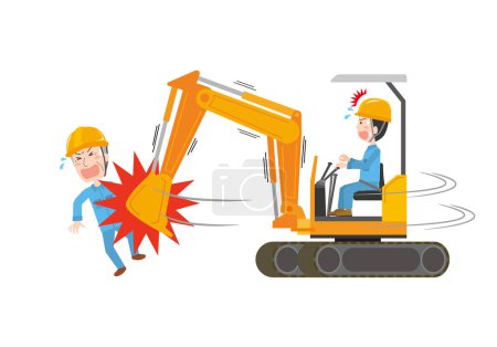 Illustration for A worker drives an excavator and hits someone - Royalty Free Image