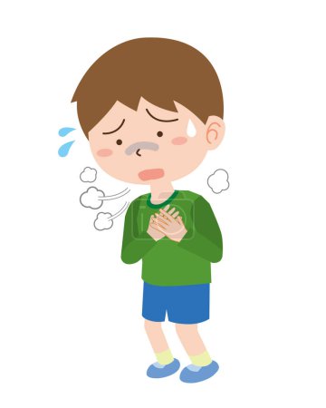 Ilustración de Un niño con asma, dificultad para respirar y dolor pulmonar - Imagen libre de derechos