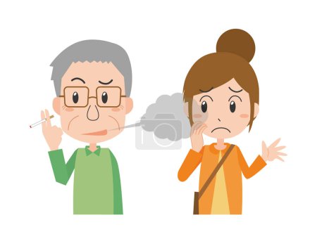 Illustration for Illustration of a Woman Annoying Senior Man Cigarette Smoke - Royalty Free Image