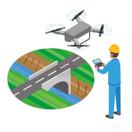 Illustration for Survey of bridges with drone - Royalty Free Image