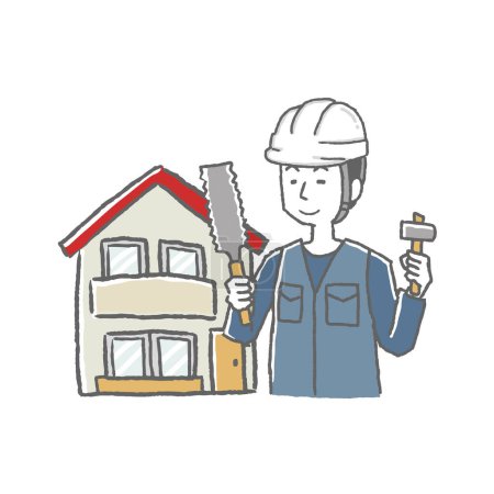 Illustration for Illustration of a carpenter man building a house - Royalty Free Image