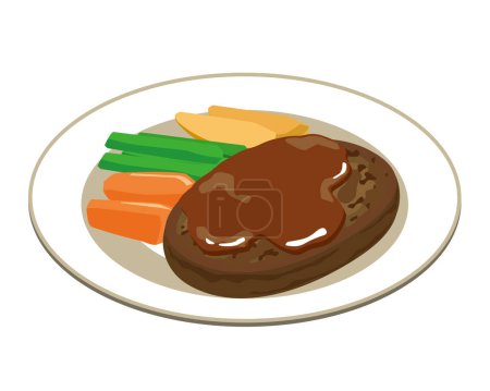 Téléchargez les illustrations : Hamburger and vegetables on a plate - en licence libre de droit