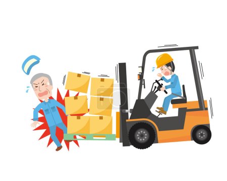 Téléchargez les illustrations : Illustration d'un chariot élévateur et d'un accident de travail - en licence libre de droit