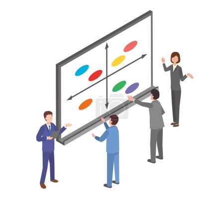 Illustration for Office workers discussing using the framework's perception map - Royalty Free Image