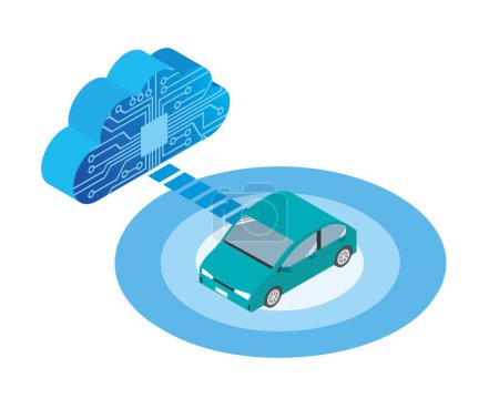 Ilustración de Comunicación entre el automóvil y la red en la nube - Imagen libre de derechos