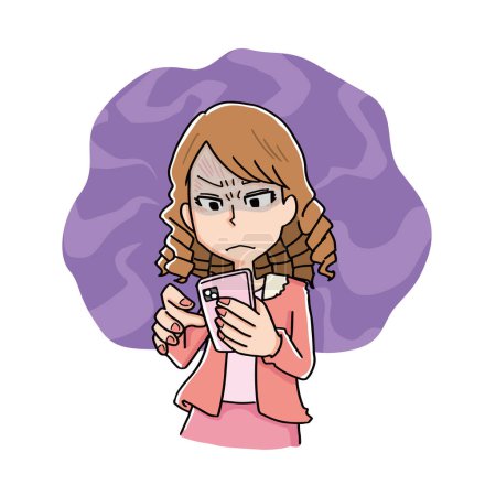 Ilustración de Emoción negativa mujer operando un teléfono inteligente - Imagen libre de derechos