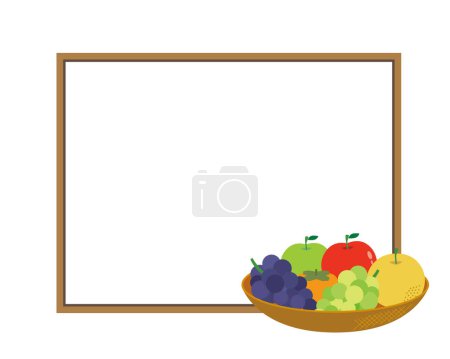 Téléchargez les illustrations : Fruits dans un panier et une planche pour l'espace de copie - en licence libre de droit