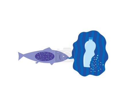 Téléchargez les illustrations : Microplastiques qui s'accumulent dans le corps des poissons - en licence libre de droit