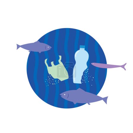 Téléchargez les illustrations : Illustration graphique du problème des déchets plastiques dans la mer - en licence libre de droit
