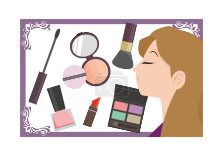 Téléchargez les illustrations : Femme et outils de maquillage - en licence libre de droit