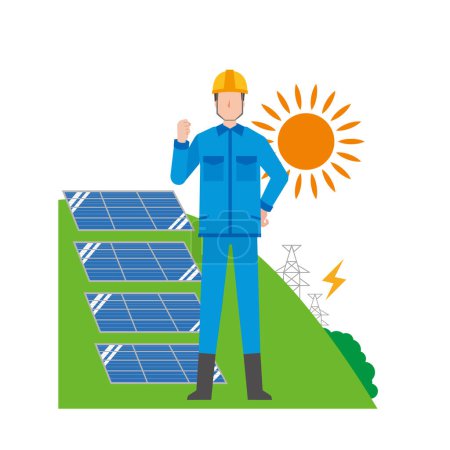 Illustration for Solar power generation and male worker - Royalty Free Image