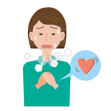 Ilustración de Mujer con aumento de la frecuencia cardíaca y dificultad para respirar - Imagen libre de derechos