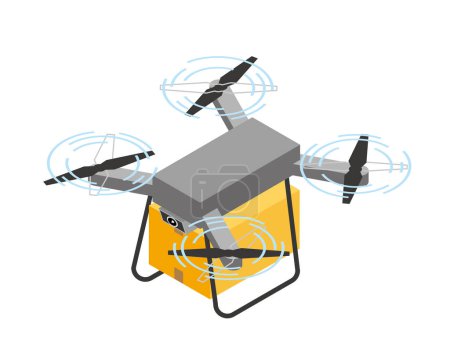 Ilustración de un dron entregando paquetes