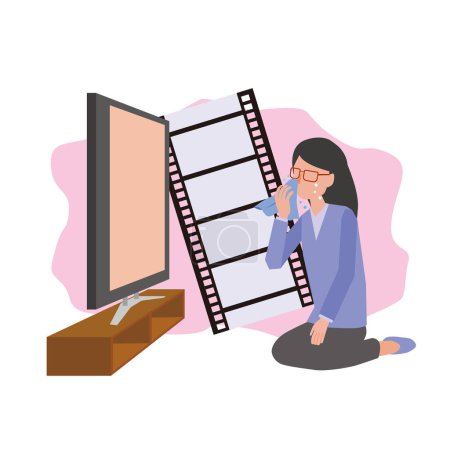 Téléchargez les illustrations : Une femme qui est impressionnée par regarder un film - en licence libre de droit