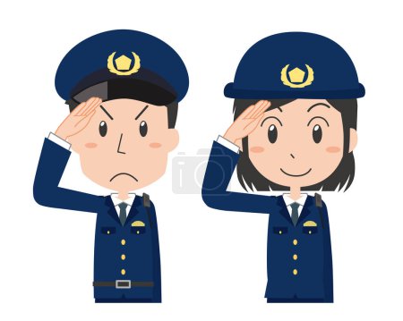 Männliche und weibliche Polizeibeamte salutieren