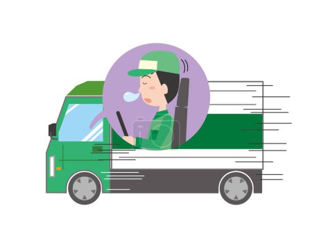 Illustration eines LKW-Fahrers beim Dösen