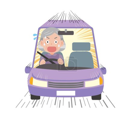 Eine ältere Frau, die plötzlich beim Autofahren anfängt
