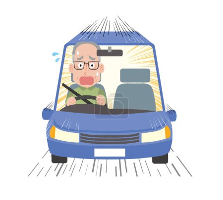 Ein älterer Mann, der plötzlich beim Autofahren anfängt