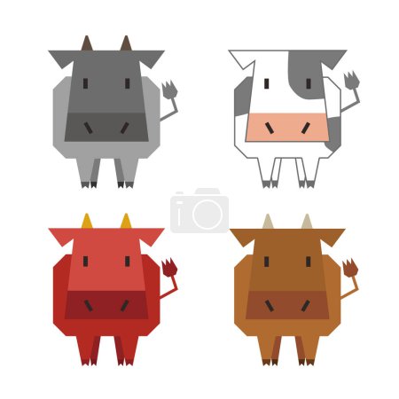 Set of dairy cows, black and red-haired cows