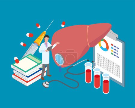 Isometric illustration of a liver test
