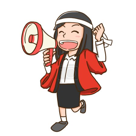 Illustration of a woman cheering with a loudspeaker