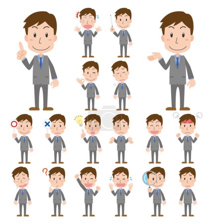 Illustration of various poses of office workers in suits