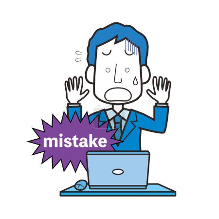 Téléchargez les illustrations : Illustration d'un homme faisant du travail de bureau faisant une erreur et s'impatientant - en licence libre de droit