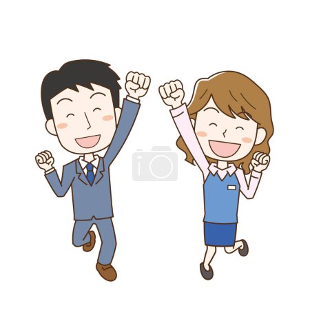 Illustration of office workers men and women who are happy and jump