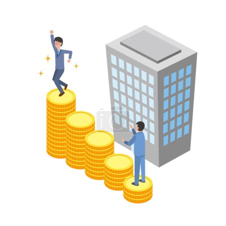 Illustration of office workers with disparity in income