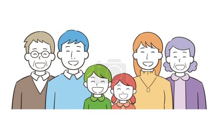 Ilustración de una reunión familiar de tercera generación con una sonrisa