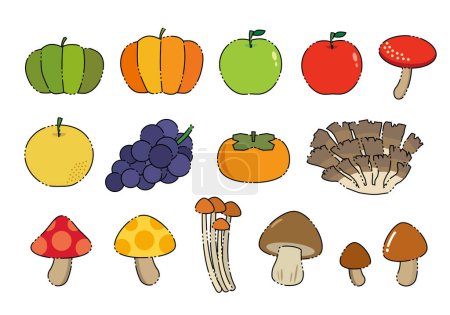 Este conjunto ilustración de frutas y verduras